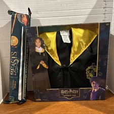 Harry Potter Hufflepuff Kids Costume Robe W/ Hood Sz 10-12x  Wand -READ