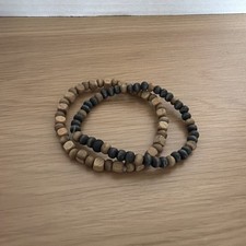 Stretch Bracelets In Light And Dark Wood Beads, Set Of 2, 8  