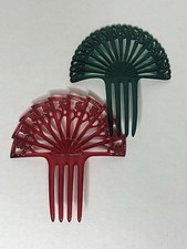 Vintage Pair of Celluloid Hair Combs Art Deco Green Red Victorian Style Pretty