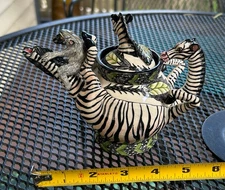 Ardmore Ceramic Design - Art Pottery Zebra Monkey Teapot - Hand Made in Africa