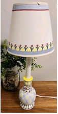 20" Bedside Nightstand Lamp White Blue Yellow Ceramic Painted Flowers, Shade