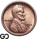 1913 Lincoln Cent Wheat Penny Lustrous Red, Gem BU++ RD Tougher Date