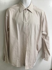 Hermes Men Dress Shirt White Cotton Red H Stripe Silver Cuff Button 42/16.5