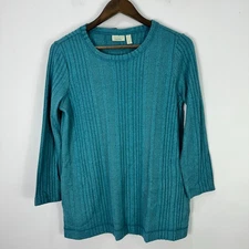 Loo Lounge Teal Ribbed Knit Top Long Sleeve Casual Everyday Medium