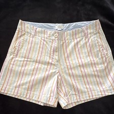 Crown Ivy Caroline Striped Chino Shorts 6 Flat Front Pockets White/Multicolor