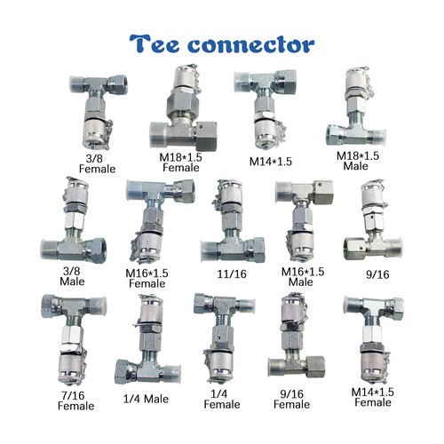 Set of 14 Tee Fittings Connector Set for Hydraulic Pressure Gauge Test Kit - Picture 3 of 5