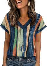 Womens Summer Tops Rolled Short Sleeve V Neck Shirts Casual Dressy Business Work