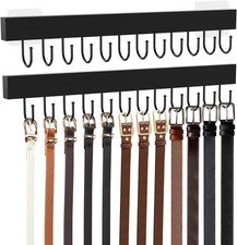 Wooden Belt Hanger Wall Mount with 24 Metal Hooks 360 Rotatable, 2 Pcs