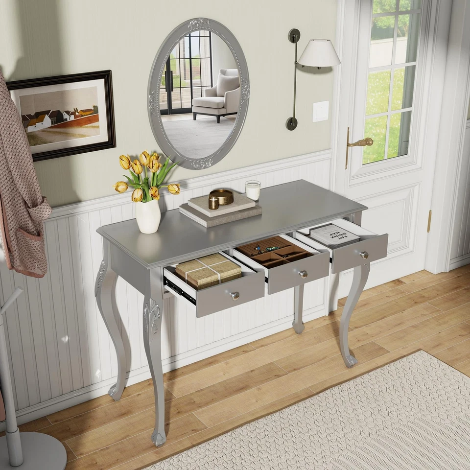 Tocador de maquillaje de lujo tocador mesa consola con 3 cajones pequeños y espejo Foto 4 de 4