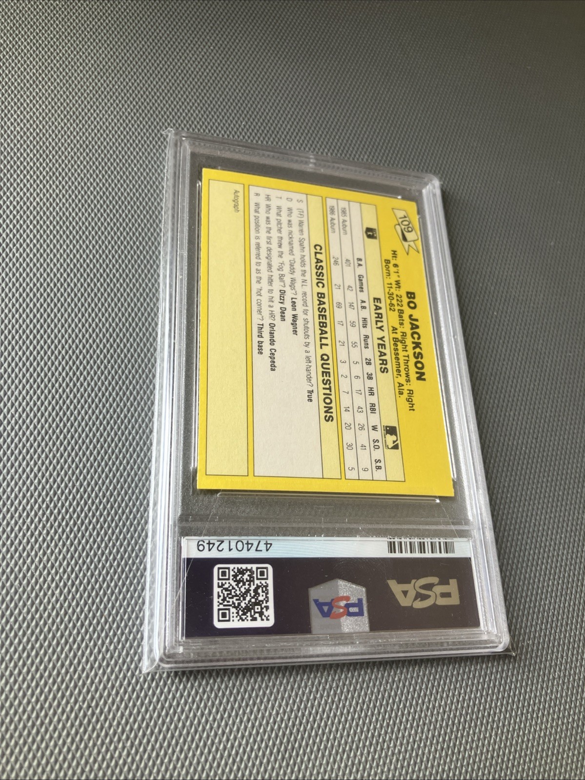 1987 CLASSIC TRAVEL YELLOW BO JACKSON PSA 10 AUBURN TIGERS KANSAS CITY ROYALS view 3