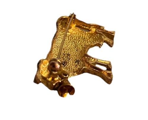 Vintage Cow With Cowbell Black White & Gold Enamel Brooch Pin Women’s Whimsical - Picture 3 of 3