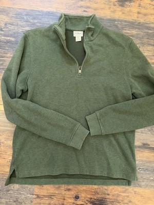 LL Bean Men s M Sweater GreenPullover Qtr Zip Mock Neck 100% Cotton 