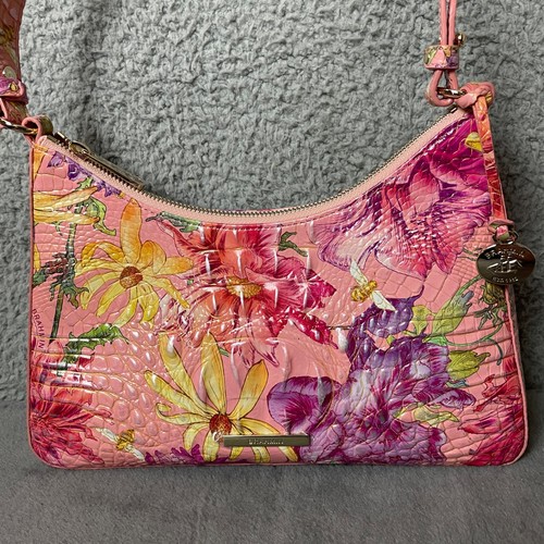 Brahmin Esme Handbag Perennial Melbourne Peach Purple Flowers Bees Shoulder Bag - Picture 2 of 11
