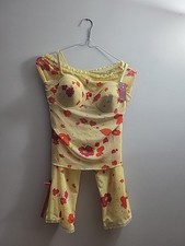 DONNA LOREN 2 Piece Yellow/Red Lace  Mesh Lingerie Babydoll  Panty New
