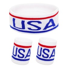 American Flag Headband Wristband Set 4th of July Patriotic Striped USA