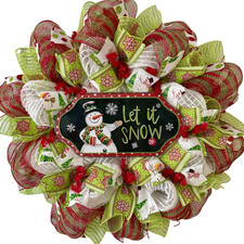 Let It Snow Snowman Green and Red Holiday Handmade Wreath