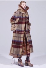 USED SACAI IRREGULAR CHECK LONG COAT GOOD