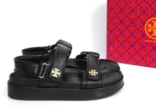 sz 9 Tory Burch Black Leather Logo Kira Platform Sport Sandal Shoes