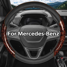 15 Peach Wood Brown Nappa Leather Car Steering Wheel Cover For Mercedes-benz