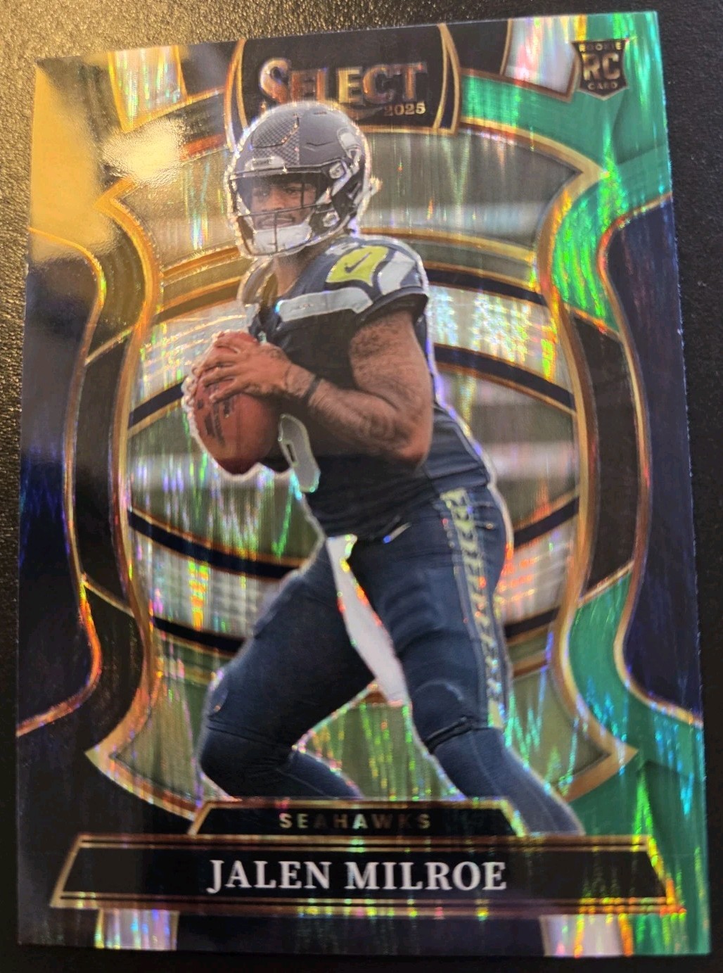 2025 Select Football Jalen Milroe Black & Green Shock Prizm Rookie #14 Seahawks