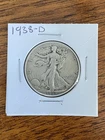 1938 D WALKING LIBERTY HALF DOLLAR.  KEY DATE. VERY FINE CONDITION