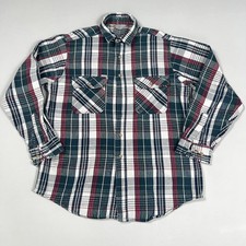 VTG Carhartt Flannel Shirt Mens L white navy red Plaid Made in USA 90s Work