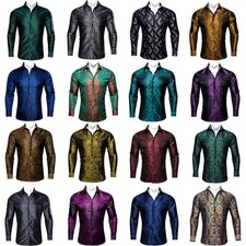 Men Paisley Satin Floral Print Casual Shirt Button Up Daily Tops Plus Size S-5XL