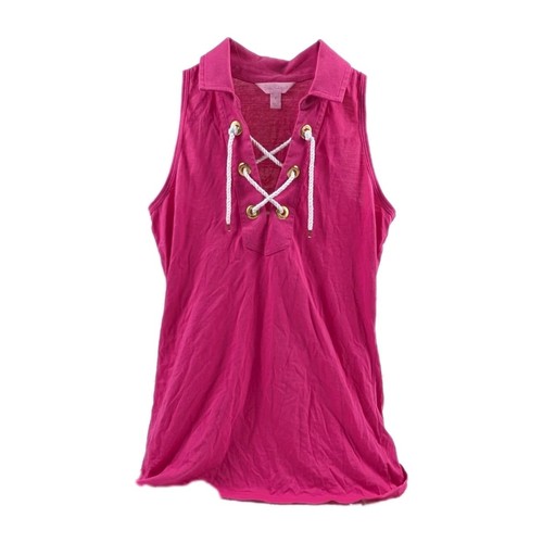 Lilly Pulitzer Tank Polo donna piccola prima ufficiale stringata senza maniche rosa caldo