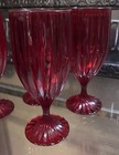 4 Ruby Red Glass Goblets Glasses Pedestal Ribbed Heavy Goblet Set — photo 3