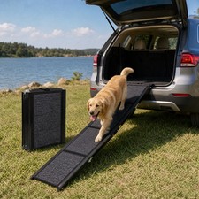 Folding Dog Ramp for Car, Portable Pet Ramp with Non-Slip Felt Rug Surface, Supp