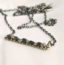 Diamond Necklace Uncut Diamonds 925  Bar Design Mixed Metal Rough Diamonds