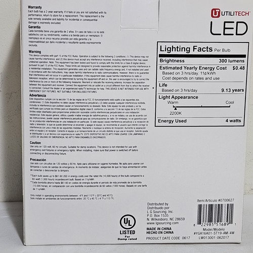 Utilitech LED 2 Packs (4 bulbs) 60W Amber White Light Bulbs 300 lumens - Picture 4 of 6