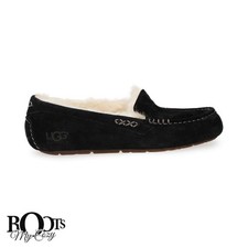 UGG ANSLEY BLACK SUEDE SLIP ON MOCCASINS SHOES WOMEN'S SLIPPERS SIZE US 6 NEW