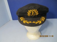 Vintage Authentic Greek Fisherman's Captain Cap Black Wool Greece SZ. 7 5/8