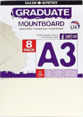 Daler-Rowney Graduate Cream Core A3 Mountboard Pack, 8 x Ivory Smooth Surface, 1