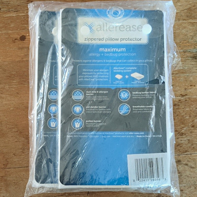 AllerEase Maximum Zippered Pillow Protector Allergy Protection Standard White 2