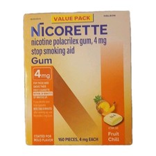 Nicorette Nicotine Gum Fruit Chill 4mg 160ct Stop Quit Smoking