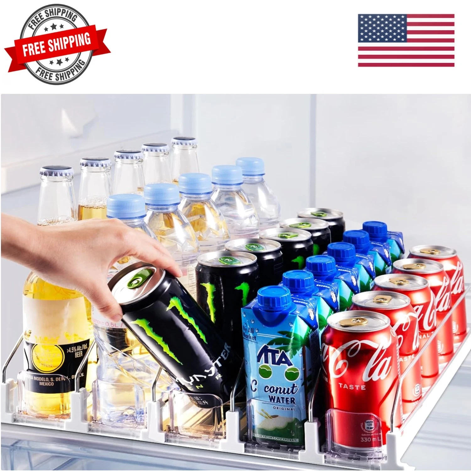Drink Organizer for Fridge, Soda Can Dispenser for Refrigerator, Automatic Dr...