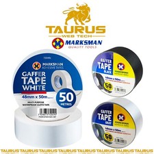 MARKSMAN DUCT TAPE Waterproof GAFFER Cloth 2" 48MM x 50M BLACK WHITE SILVER UK