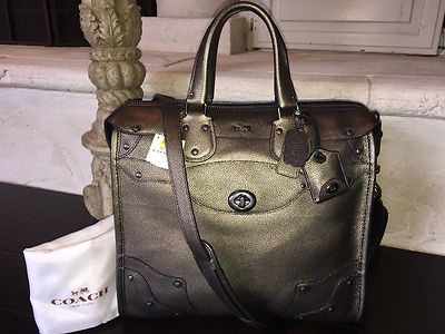 NWT COACH 33740 Rhyder 33 Large Satchel In BRASS Metallic Leather $650 ...