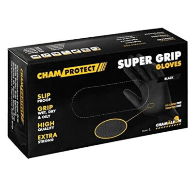 Nitrilhandschuhe Gr.L SCHWARZ Nitril Profi Super Grip 80Stück Chamäleon