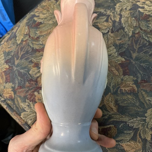 VTG Hull Pottery 8” Double Handled Tulip Vase Light Pink Yellow Purple 105-33-8 - Picture 8 of 13
