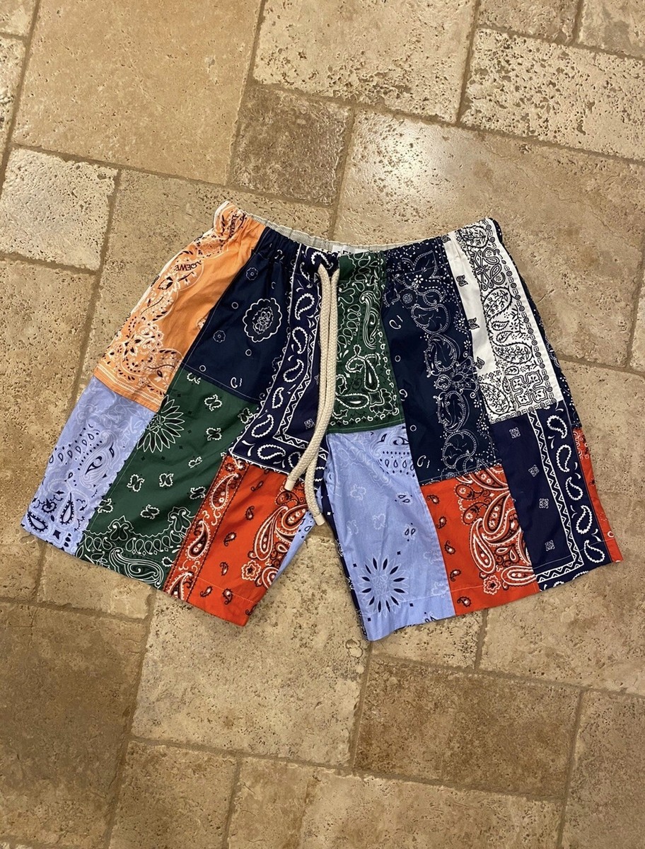 さのぴん★BANDANA VERY SHORT PANTS Blue Bandana Shorts for Men Women Paisley Bandanas Print