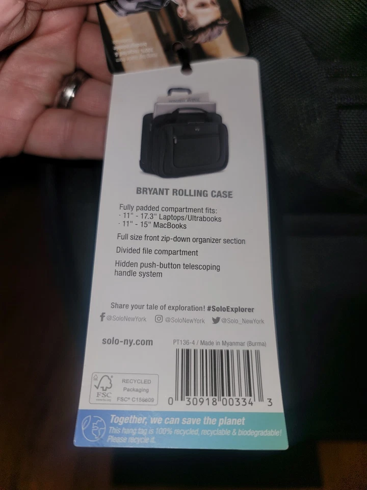 Solo Bryant Rolling Laptop Bag Black SIze Fits up to 17.3" Padded Computer Space - Image 4 of 4