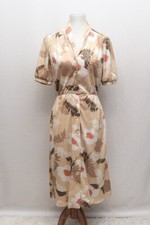 Vintage ILGWU womens dress beige fall midi M+ 70s