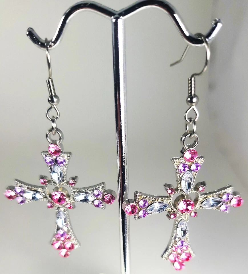 Brincos Deco gótico boho multicolorido sintético cúbico zircônia gancho cruzado - Imagem 2 de 4