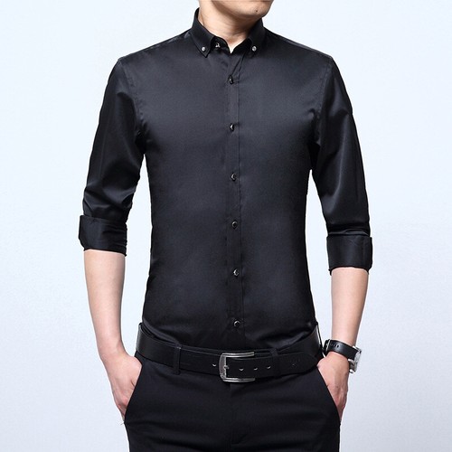 Men's Dress Shirts Long Sleeves Formal Business Slim No Iron Casual Shirts Tops - Picture 2 of 19