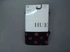 NWT Hue Women's Polka Dot Control Top Tights Size M/L Black/Rose #962K