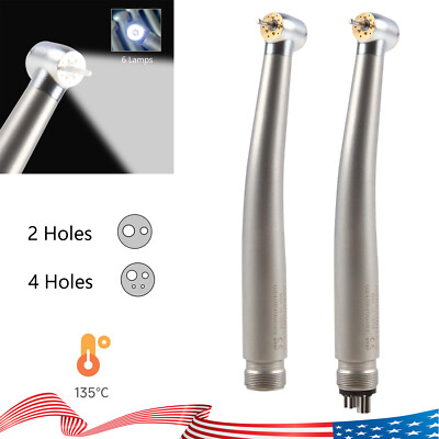 Dental 6 LED Lamps E-generator Fiber Optic Push Button Handpiece 2H/4H Turbine