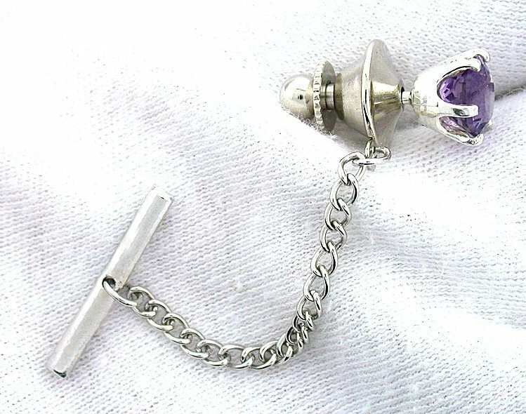 Piedra preciosa de amatista brasileña redonda de 7 mm de plata de ley ESTT41 Foto 2 de 2